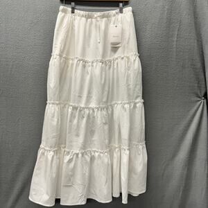 Elleven Maxi Skirt White Coastal Boho Tiered High Slit Stretch Womens Large NEW